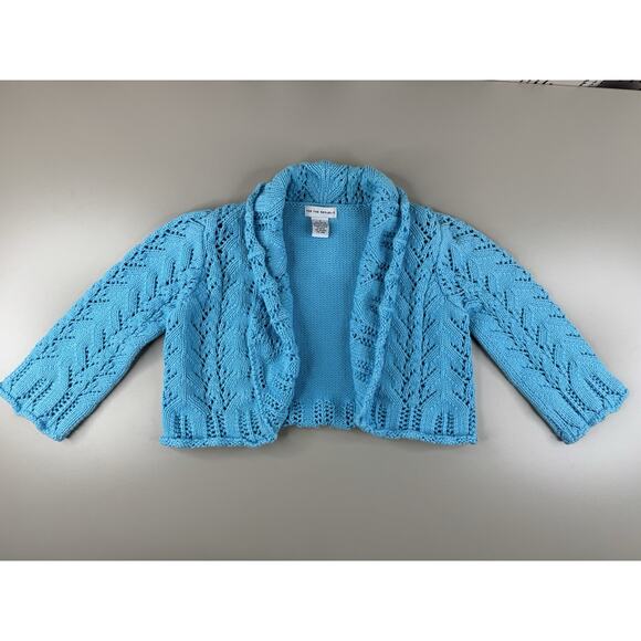 For The Republic Women’s Small Blue Open Knit Cardigan 100% Cotton Ruffle Shrug - Picture 2 of 11